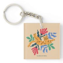 Personalizable Ocelot Kitty Cat & Matisse Leaves