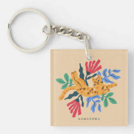 Llavero Personalizable Ocelot Kitty Cat & Matisse Leaves