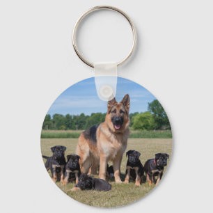 Llavero Personalizable Pastor Alemán con Cachorros Adorabl
