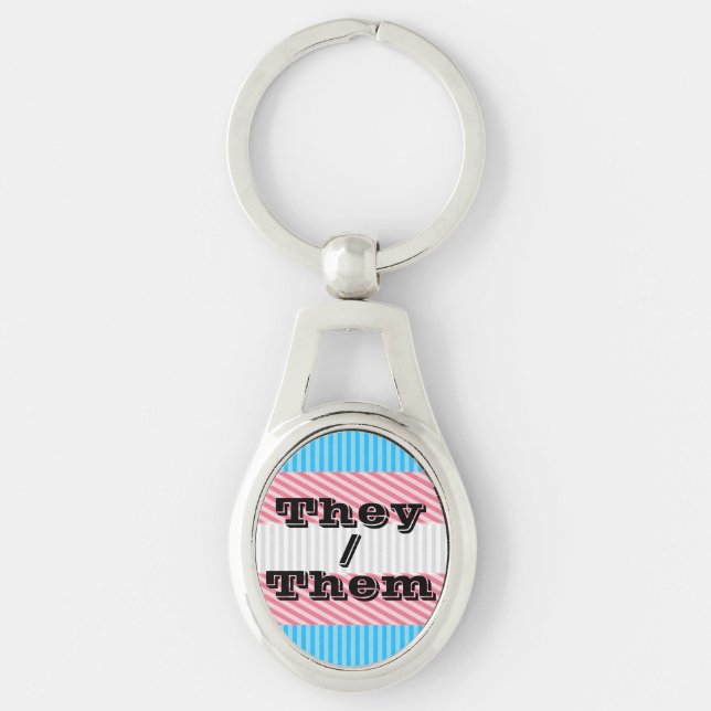 Llavero Personalizable Pronoun Boho Stripe El Orgullo Tran (Anverso)