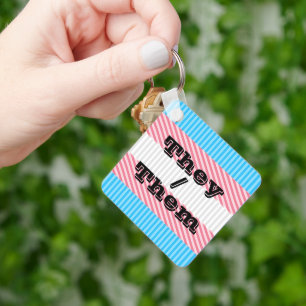 Llavero Personalizable Pronoun Boho Stripe El Orgullo Tran