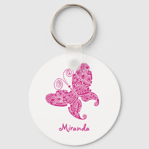 Llavero Personalizable rosado de la mariposa