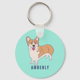 Llavero Personalización de Corgi Dog Mint Green