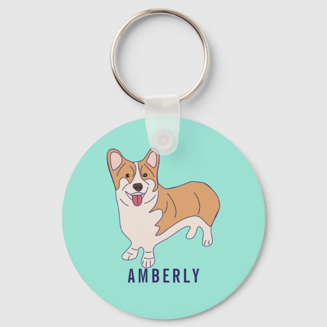 Llavero Personalización de Corgi Dog Mint Green (Anverso)