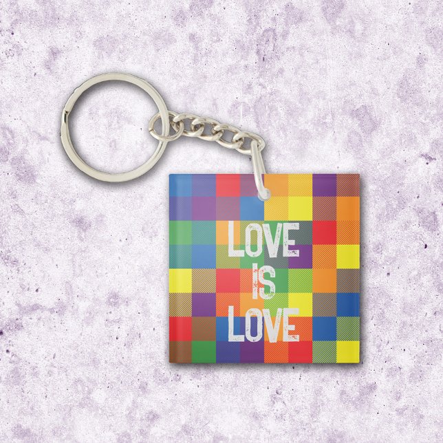 Llavero Personalización de la placa de orgullo de verifica (Acrylic Keychain - Buffalo Check Plaid Rainbow Colors)