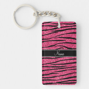 Llavero Personalización nombre fuchsia raya rosa purpurin
