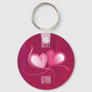 Llavero Personalizado 2 corazones bailando sobre rosa Fusc