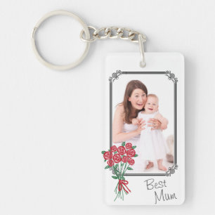 Llavero Personalizado 2 X Foto Mejor Mamá Rosa Bouquet
