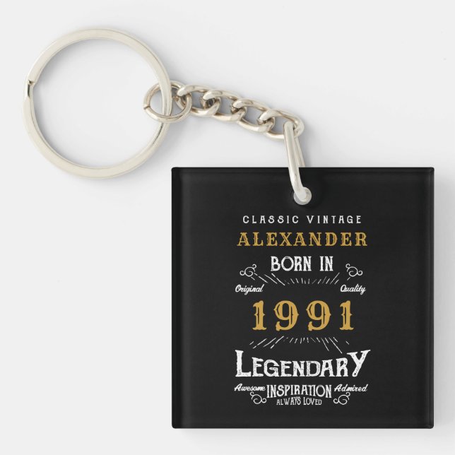 Llavero Personalizado 30 cumpleaños Nacido en 1991 Black V (Frente)