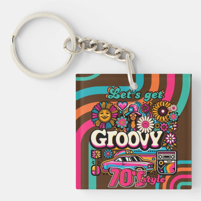 Llavero Personalizado 70's Retro Disco Cumpleaños Boogie G (Frente)