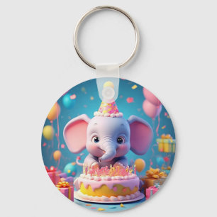 Llavero Personalizado Adorable Elefante celebrando el cump