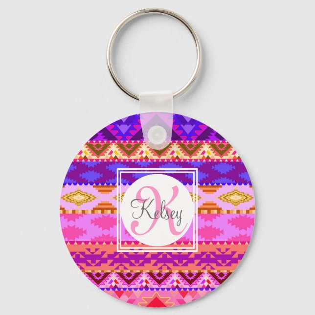 Llavero Personalizado Aztec Girly Monograma (Anverso)