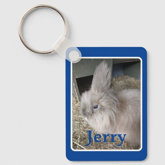 Llavero Personalizado azul Bunny Photographo y Name Keepsa (Anverso)