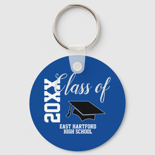 Llavero Personalizado azul Clase 2021 Favor Keychain (Anverso)