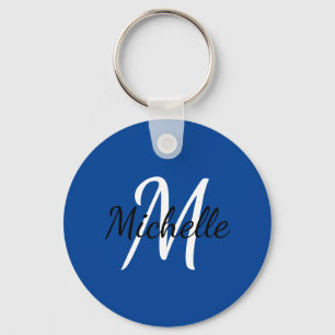 Llavero Personalizado azul y blanco Monograma clave corta