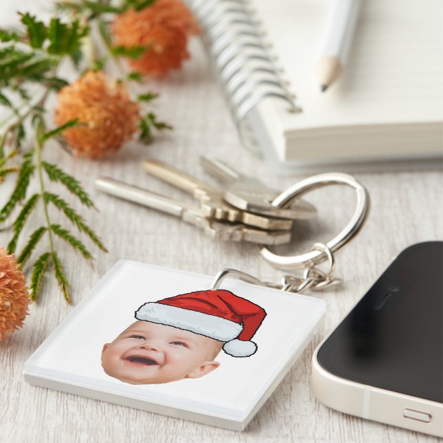 Llavero Personalizado Baby Face Foto Santa Hat Navidades (Frente Derecha)