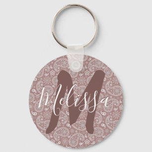 Llavero Personalizado blanco y paisley de oro rosa