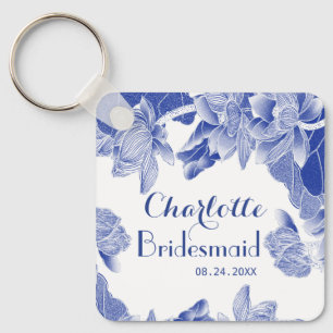 Llavero Personalizado Blue Floral White Bridesmaid Favor d