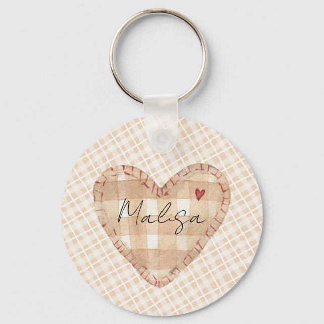 Llavero Personalizado bonito rústico corazón Tartarn patró (Anverso)