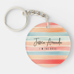 Llavero Personalizado Brillante Acuarela Colorida Raya