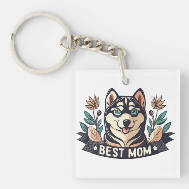 Llavero Personalizado caprichosa Siberian Husky Dog Mom (Frente)