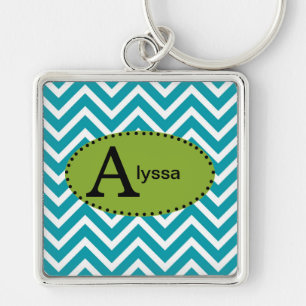 Llavero Personalizado Chevron Azul Blanco y Verde