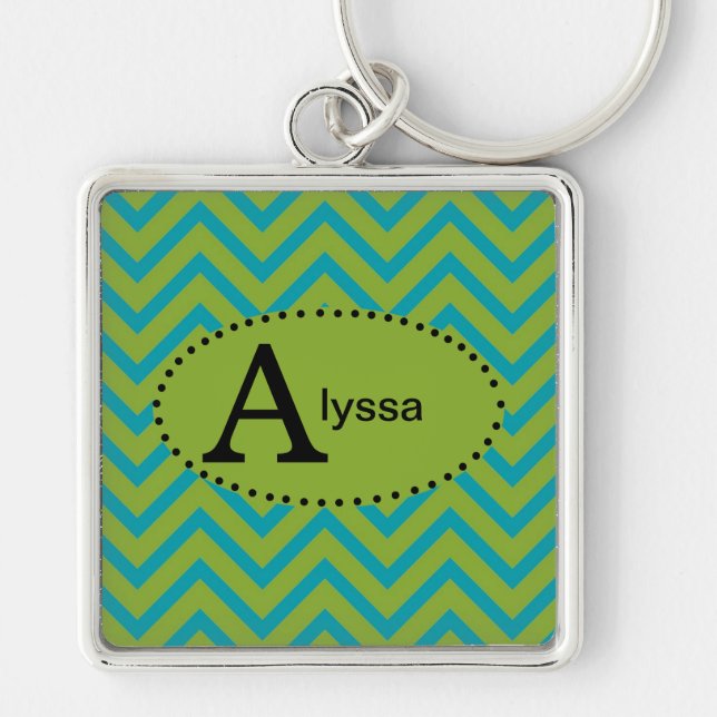 Llavero personalizado Chevron azul y verde (Frente)