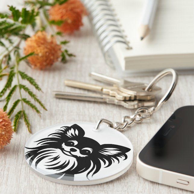 Llavero Personalizado chihuahua de pelo largo y cortado (Frente Derecha)