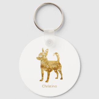 Llavero Personalizado Chihuahua Floral Dorado