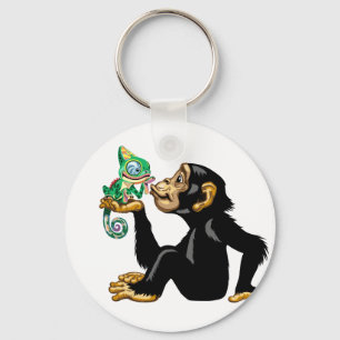 Llavero Personalizado chimpancé sosteniendo un camaleón