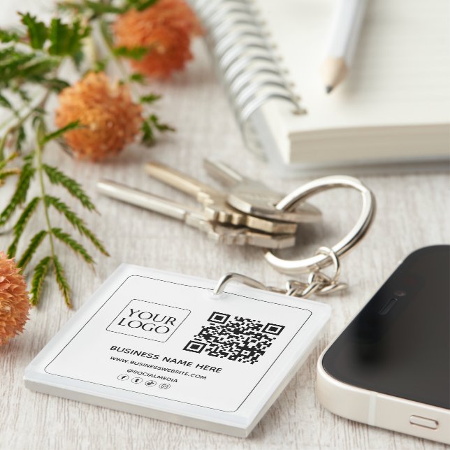 Llavero Personalizado Código QR Logotipo comercial Medios  (Frente Derecha)