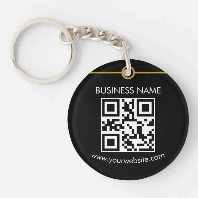 Llavero Personalizado Código QR Texto Moderno Negocio Blan (Frente)