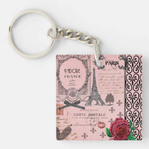 Llavero personalizado collage rosado de París del