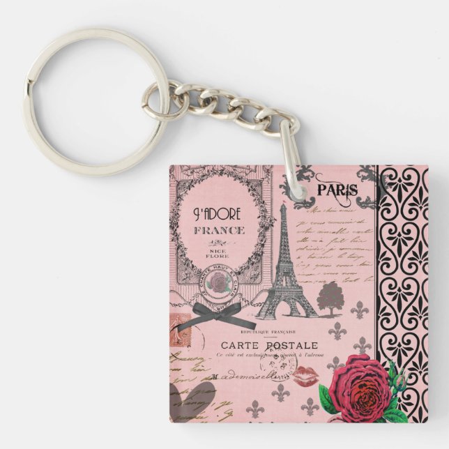 Llavero personalizado collage rosado de París del (Frente)