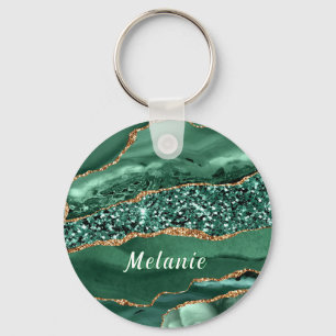 Llavero Personalizado con Brillo Dorado Verde Esme