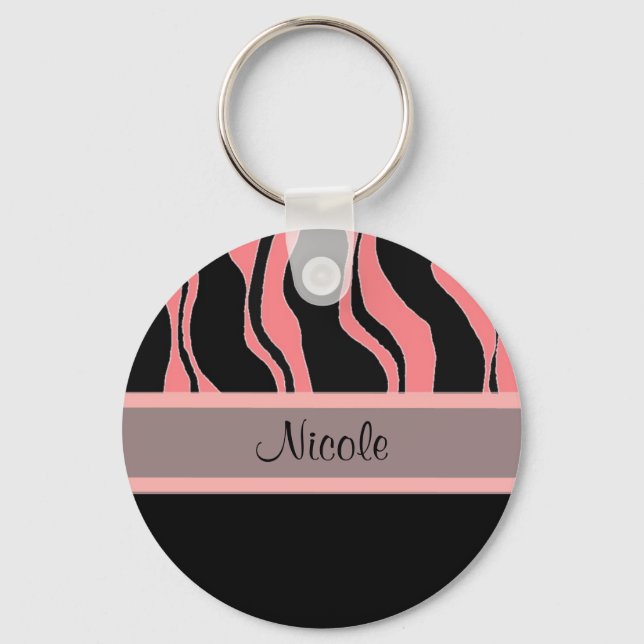 Llavero personalizado con cebra negra y rosa moder (Anverso)