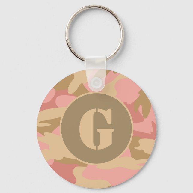 Llavero personalizado con letra G de camuflaje ros (Anverso)