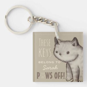 Llavero Personalizado Cute Cat Ilustracion Paws Off Person