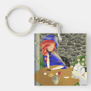 Llavero Personalizado Cute Dog & Lady en Sunset Cafe