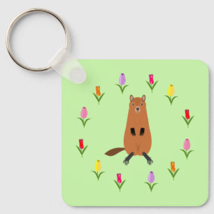 Llavero Personalizado Cute Groundhog y Tulip Flowers