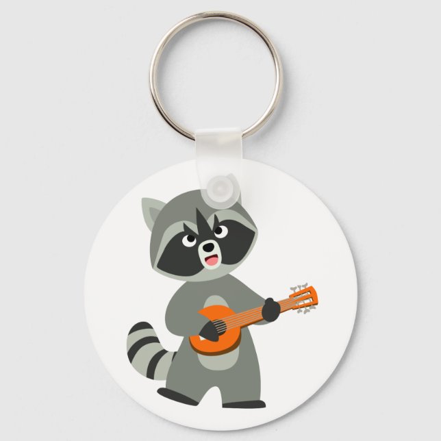 Llavero Personalizado Cute Raccoon Jugando Banjo (Anverso)