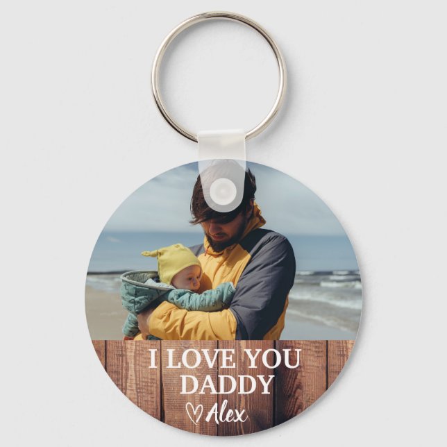 Llavero Personalizado Daddy Keychain, Te amo papá Foto (Anverso)
