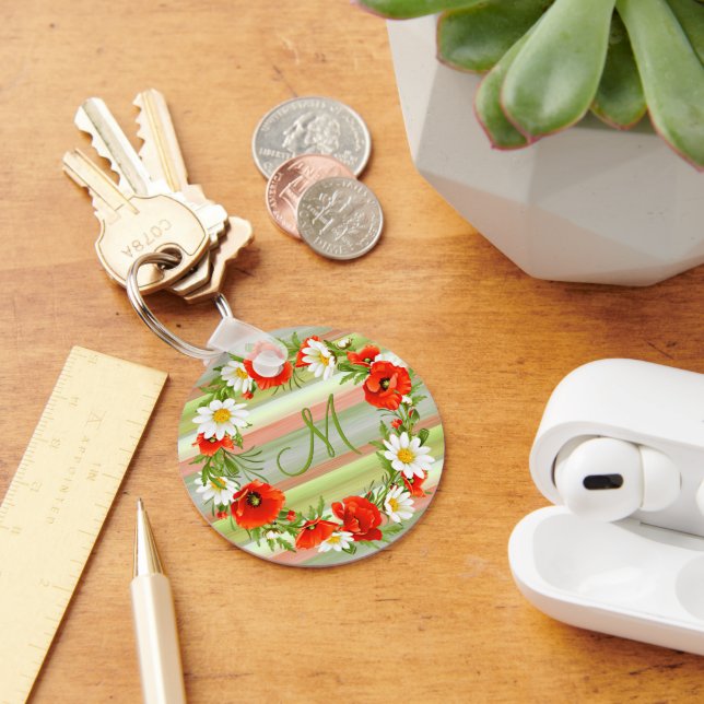Llavero Personalizado Daisies Poppies Flor Monograma (Escritorio )