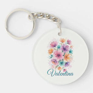 Llavero Personalizado de Acuarela Floral con Nombr