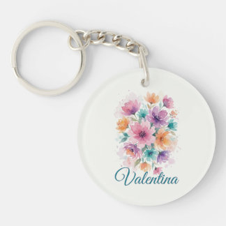 Llavero Personalizado de Acuarela Floral con Nombr