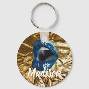 Llavero Personalizado de belleza de los labios azules de o