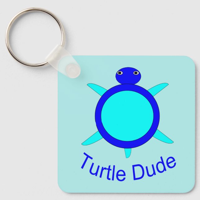 Llavero Personalizado de Bright Blue Turtle Dude (Anverso)