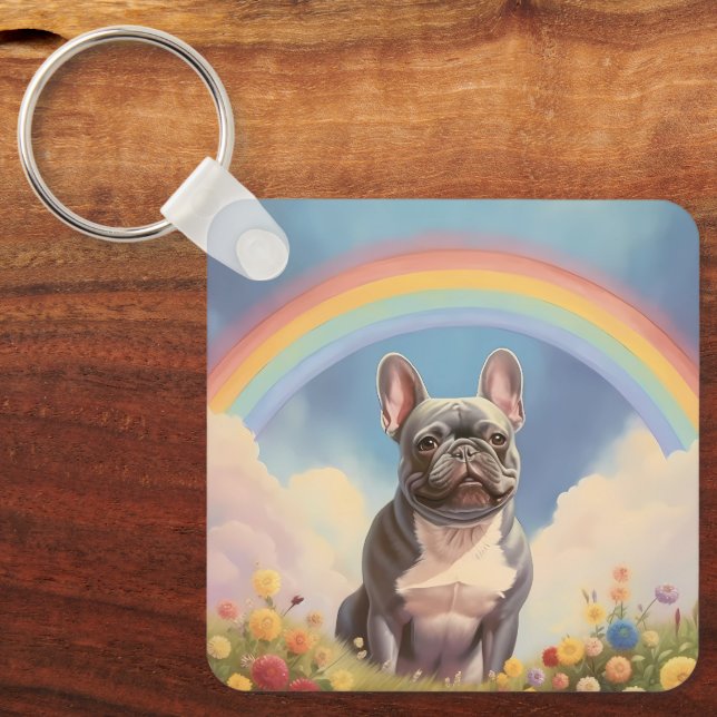 Llavero Personalizado de Bulldog francés nombre perro arco (Anverso)