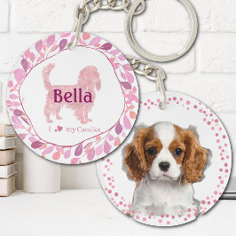 Llavero personalizado de cavalier rosa pastel 