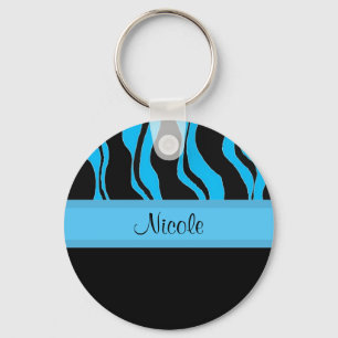 Llavero Personalizado de Cebra Negro y Azul Modern
